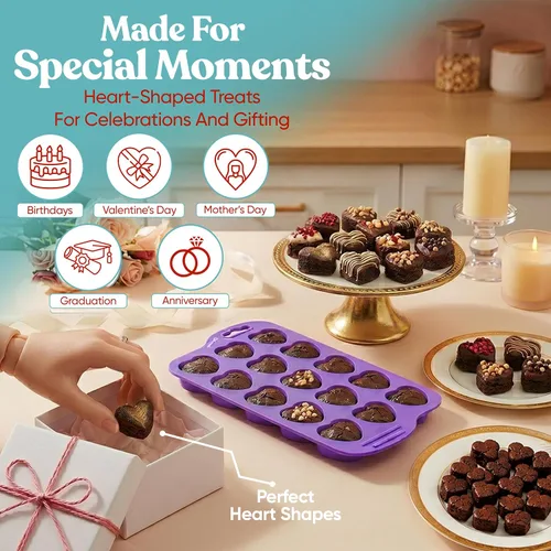 Vista 8 de Bakerpan Paquete de 3 mini moldes de silicona en forma de corazón para chocolate, dulces, gomitas, cubitos de hielo, gelatina y trufas