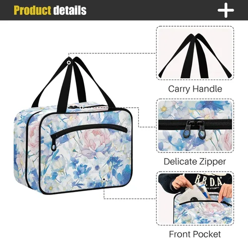 Vista 4 de Acuarela Art Elegante bolsa de viaje colgante de flores azules con gancho, bolsas lavables de diseñador para hombres para viajes esenciales