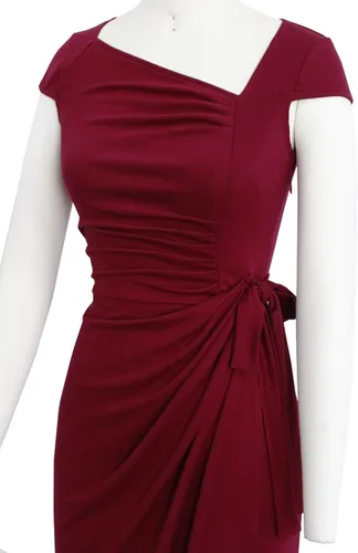 Vista 5 de Liyinxi Vestido cruzado de imitación para mujer, estilo retro de los años 50, manga casquillo hasta la rodilla, para negocios, casual, fiesta