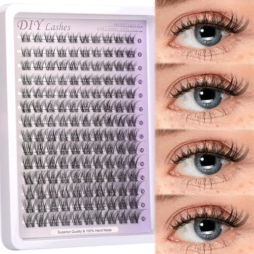 Vista 7 de Natural Lash Clusters Kit Wispy Lash Invisible Clear Band Cluster Eyelash Extensions Kit 8-16mm Individual Lashes Extension D Curl Eyelash Clusters