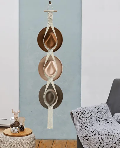 Vista 6 de Organizador de sombreros de macramé para pared, colgadores bohemios para colgar en la pared, tejido a mano, organizador decorativo para sombreros