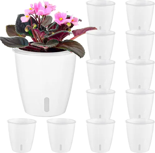 Vista 13 de Macetas de riego automático para plantas de interior, paquete de 16 macetas de riego automático con orificios de drenaje, macetas pequeñas