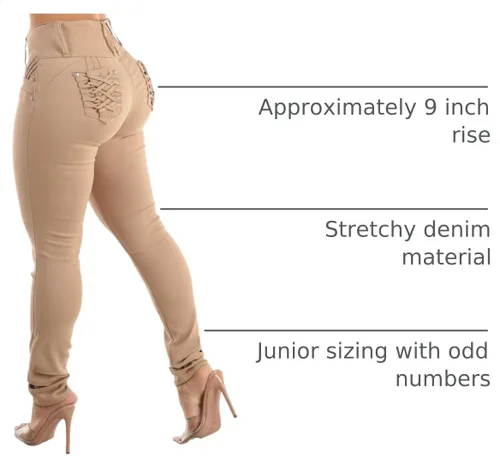 Vista 4 de Moda Xpress - Jeans levantadores de glúteos para mujer, ajustados, de cintura alta, elásticos 10840c_tp1589 caqui