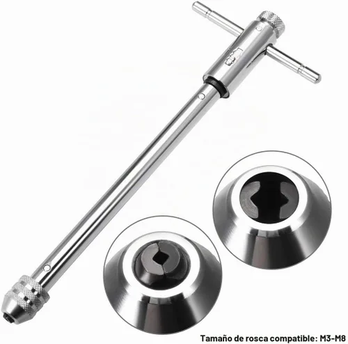Vista 3 de uxcell Llave de trinquete ajustable, mango en T, para roscas métricas M3-M8, soporte de mango en T de trinquete, herramienta de roscado manual