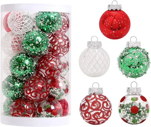 Vista 14 de 25 bolas de Navidad de 2.4 pulgadas, adornos surtidos para árbol de Navidad, inastillables, mini esferas colgantes para Navidad, vacaciones, bodas