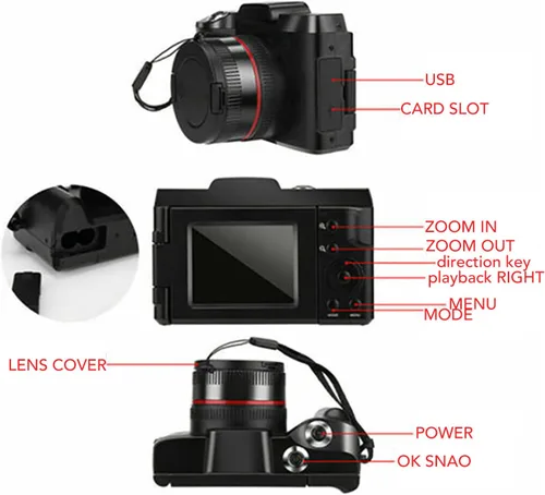 Vista 2 de Cámara digital, cámara de vlogging HD de 16 megapíxeles, cámara compacta con zoom digital de 16X, cámara selfie, grabación en bucle, cámara digital