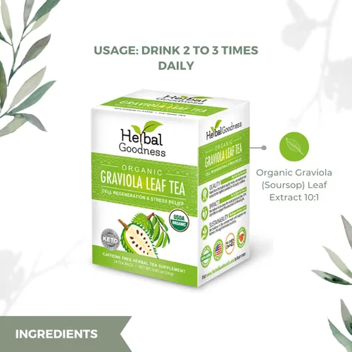 Vista 6 de Té de hojas de guanábana Graviola - 144 bolsitas de té - Hojas de guanábana orgánica, hojas puras de soursop orgánico, rico en antioxidantes