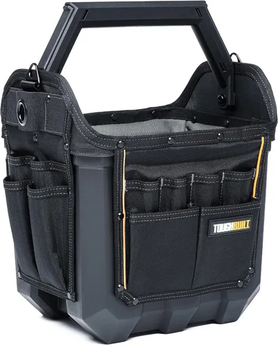 Vista 4 de ToughBuilt Serie ClipTech – Bolsa de herramientas de boca masiva de 12 pulgadas, bolsa de cuerpo duro de apertura amplia con 25 bolsillos, barra
