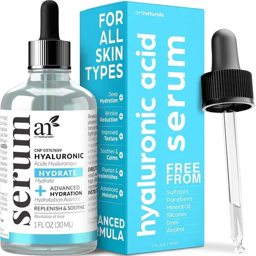 Vista 4 de ArtNaturals Suero de ácido hialurónico, suero facial antienvejecimiento, hidratante natural con suero de vitamina C y vitamina E, para el cuidado