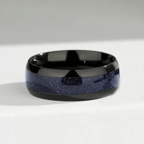 Vista 5 de Anillos de promesa personalizados para parejas, anillos negros a juego para parejas, anillo grabado de piedra arenisca azul en forma de cometa