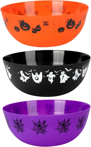 Vista 12 de 3 cuencos de plástico de Halloween para dulces, cuencos reutilizables para Halloween, suministros para fiestas de Halloween (fantasma negro)