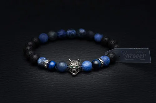 Vista 3 de Karseer - Pulsera amuleto de abalorios con cabeza de lobo vikinga para aliviar estrés y ansiedad