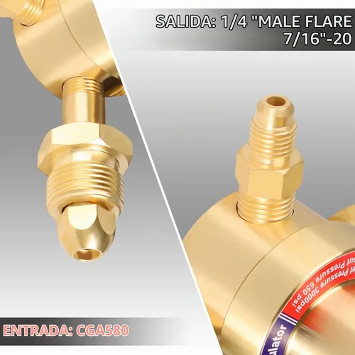 Vista 5 de BO WELD Regulador de nitrógeno con 0-800 PSI, conexión de entrada CGA580 y calibre de conexión de salida de 1/4 '' macho