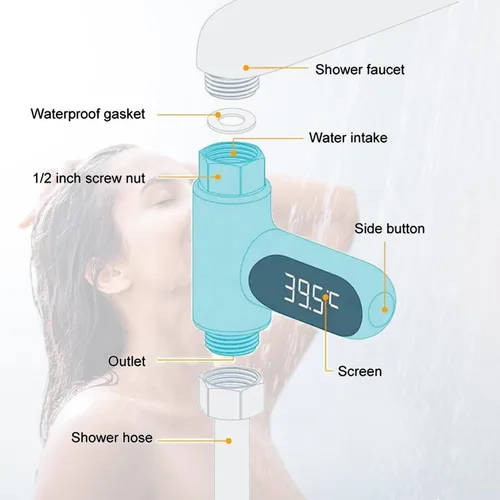 Vista 6 de Termómetro de ducha para baby shower, termómetro de agua Fahrenheit Celsius con pantalla digital LED, pantalla giratoria de 360°, termómetros