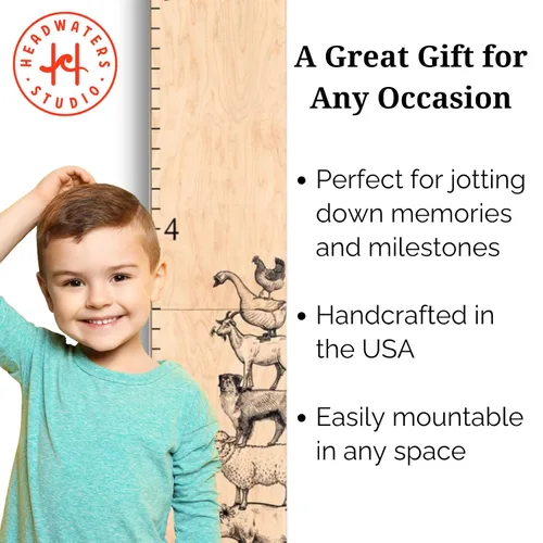 Vista 5 de Headwaters Studio Tabla de crecimiento de madera – Tabla de altura para niños, medida de pared para niños, tabla de altura para pared, regla