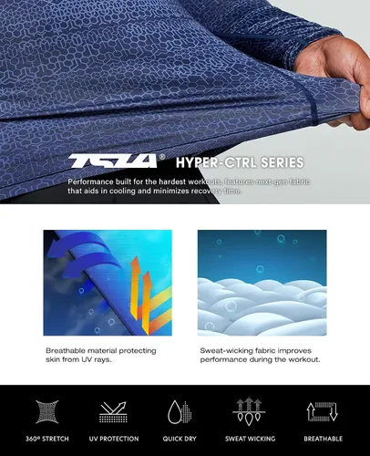 Vista 7 de TSLA - Paquete de 1 o 3 camisas de compresión de manga larga FPU 50 para hombre camisa de entrenamiento atlético protector de erupción para deportes