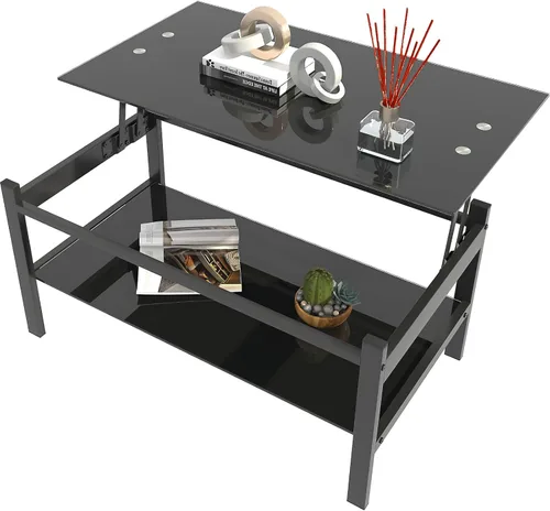 Vista 18 de ODUSE-DAILY Juego de 2 mesas auxiliares de cristal negro, mesa auxiliar pequeña, juego de 2 mesitas de noche templadas, para sala de estar y Todo