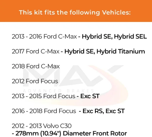 Vista 2 de Kit de frenos delanteros Max Advanced para Ford Focus Fits 2012-2018 Ford Focus (Excl. ST, RS) Replacement, Daily Driving OE Replacement Brake