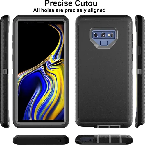 Vista 4 de Funda para Galaxy Note 9 con protector de pantalla de TPU [2 unidades], 3 en 1, protección resistente a los golpes, color negro y gris