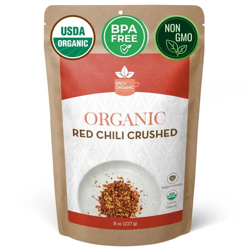 Vista 4 de SPICY ORGANIC Copos de pimiento rojo triturado de 5 libras – Especias de condimento de chiles resistentes – USDA orgánico, Kosher, sin OGM