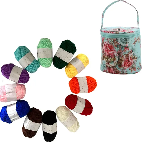 Vista 3 de Kit de ganchillo para principiantes, juego de hilo acrílico de 12 colores con estuche de almacenamiento de hilo, paquete de iniciación para adultos