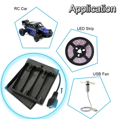 Vista 7 de 4 piezas 4 AA soporte de batería USB interruptor, 6 V USB hembra zócalo, 4 x 1.5V AA caja caja caja titular interruptor de encendido/apagado
