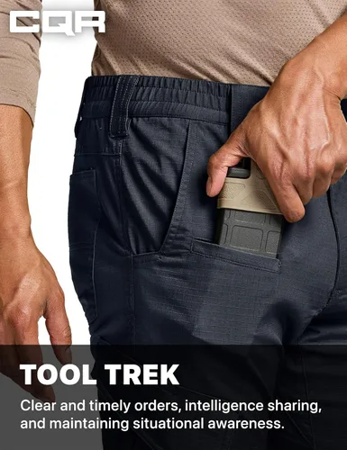 Vista 4 de CQR Men's Flex Ripstop Tactical Pants, Water Resistant Stretch Cargo Pants, Lightweight EDC Hiking Work Pants