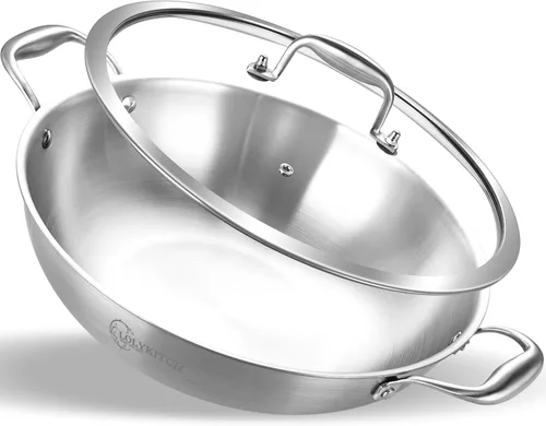 Vista 8 de LOLYKITCH Wok de acero inoxidable de tres capas de 10 pulgadas con tapa, olla de cocción de inducción de 2.5 cuartos de galón, apta