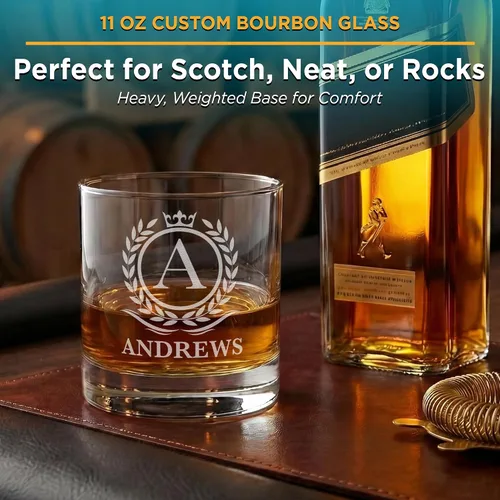 Vista 9 de On The Rox Vaso de whisky personalizado, monograma grabado de 11 onzas, regalo para padrinos de boda de Bourbon Scotch para hombres, nombre inicial