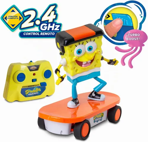 Vista 3 de NKOK Tabla de Skate Spongebob 2.4GHz Vehículo R/C; Control de radio de función completa de 2.4 GHz con Turbo Boost; Edades 6+