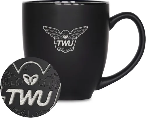 Vista 280 de Rico Industries - Taza de cerámica mate negra con grabado láser estándar de 15oz para NCAA (escuelas T & U) - Para bebidas calientes o frías
