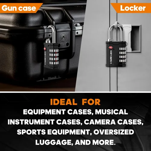 Vista 2 de SURE LOCK TSA aceptó candado de equipaje de gran resistencia para cajas de armas, transporte de cajas de equipos en ferias comerciales, música e