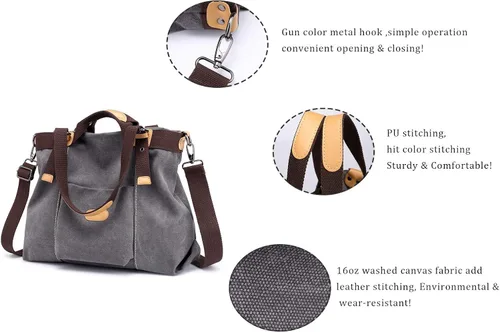Vista 3 de Bolsos de lona para mujer, estilo casual, vintage, bolso de hombro