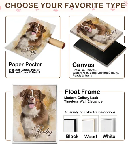 Vista 7 de 39HABORA Póster de lienzo personalizado con retrato de mascota a partir de foto, pintura en acuarela, arte de pared personalizado con retrato