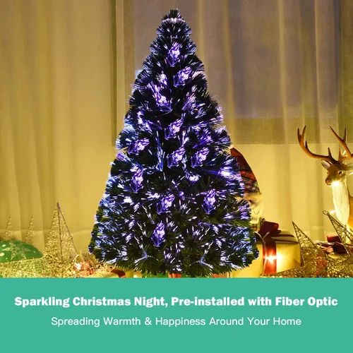 Vista 5 de BestComfort Árbol de Navidad preiluminado de 3 pies con luces multicolores, árbol de Navidad artificial de fibra óptica con 85 puntas de ramas