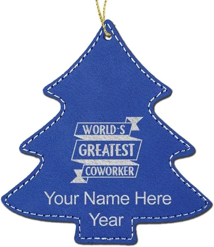 Vista 6 de LaserGram Personalized Christmas Ornament, World's Greatest Coworker, Faux Leather, Custom Laser Engraved Gift Idea (Tree Shape, Black)