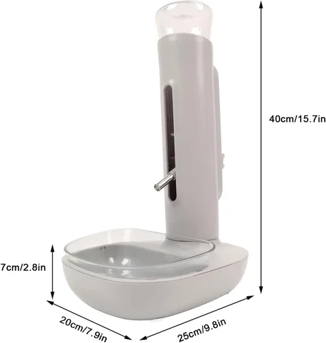 Vista 6 de Dispensador de agua para mascotas con botella de pie, alimentador automático de gravedad de 22.1 onzas líquidas y cuenco de comida de altura