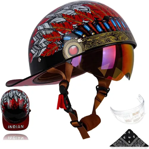 Vista 14 de Gorra de béisbol para motocicleta, 3 unidades, aprobado por DOT, estilo vintage, cara abierta, unisex, para adultos, medios cascos de doble lente