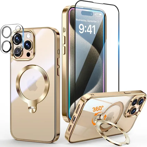 Vista 18 de [Protección Tri-Shield] Funda para iPhone 13 Pro con soporte giratorio de 360° compatible con MagSafe [anillo magnético de CD)
