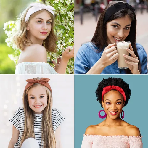Vista 7 de TOBATOBA Diademas con lazo anudado, diademas de orejas de conejo para mujer, accesorios anchos y sólidos para el cabello Color 1