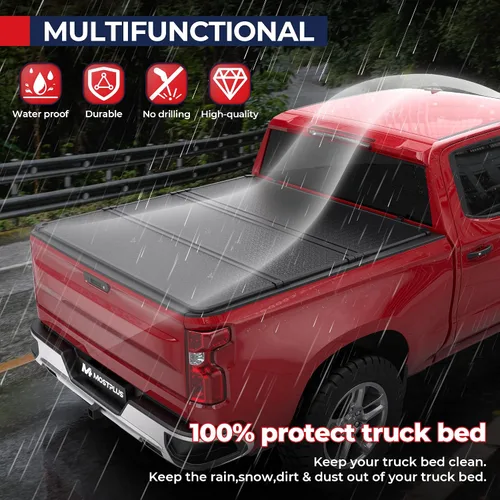 Vista 5 de MOSTPLUS - Funda rígida de triple pliegue para tonneau de camioneta en la parte superior, compatible con Chevy Colorado GMC Canyon 2015 2016 2017