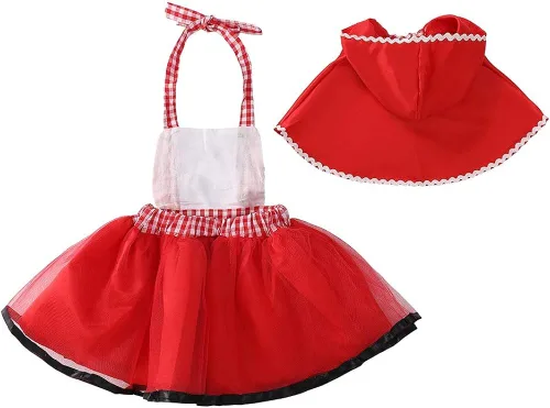 Vista 4 de DYMCII Disfraz de capucha roja para bebé Halloween Navidad cumpleaños elegante cosplay tutú con capa Rojo