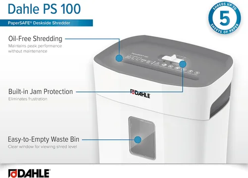 Vista 5 de Dahle PaperSAFE PS 100 - Trituradora de papel, sin aceite, protección contra atascos, nivel de seguridad P-4, 5 hojas máximas, grapas