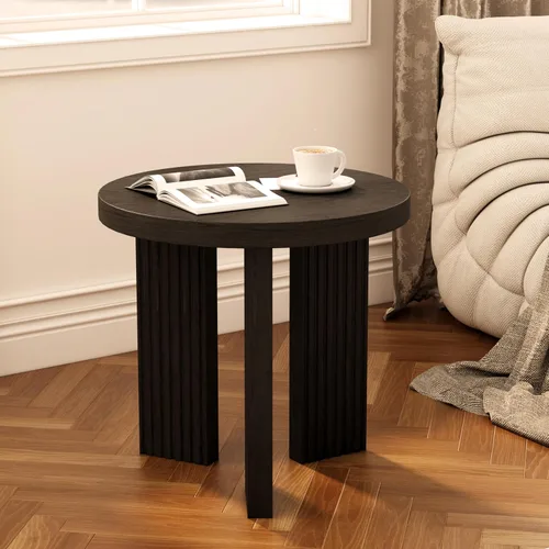 Vista 13 de Mesa de centro redonda de madera, mesa de centro de 35 pulgadas con mesa gruesa y lisa, mesa central de círculo bajo con patas estables