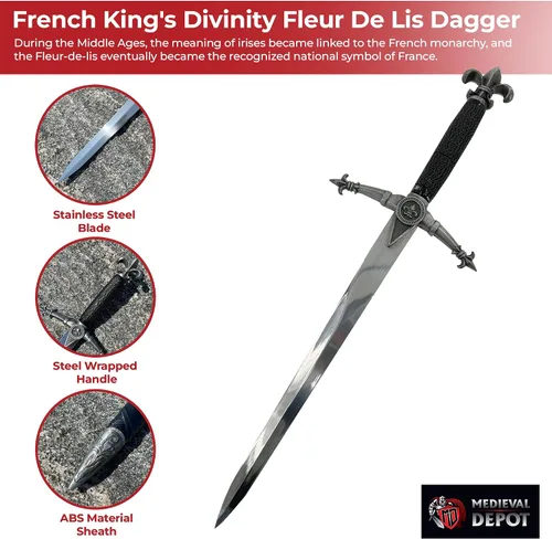 Vista 3 de MedievalDepot French King's Divinity Fleur De Lis - Espada medieval coleccionable con hoja de acero inoxidable y mango antiguo