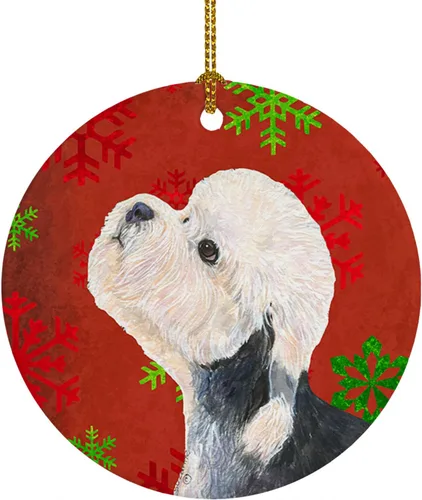 Vista 27 de Caroline's Treasures Affenpinscher - Adorno de cerámica para colgar en el árbol de Navidad con copos de nieve rojos y verdes, para el hogar