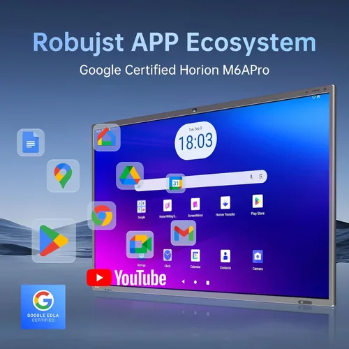 Vista 3 de Tablero inteligente de 75 pulgadas, panel plano interactivo 4k con cámara de 48 MP, certificado Google EDLA, Android 13, pizarra blanca inteligente