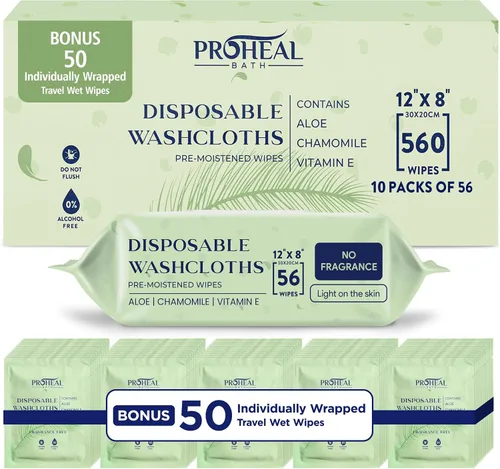 Vista 10 de Toallitas húmedas grandes para adultos, paquete de 2 toallitas corporales desechables de 12 x 8 pulgadas, sin fragancia con aloe, manzanilla