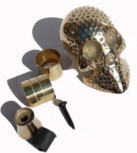 Vista 3 de Mango de cabeza de calavera de latón macizo de diseño antiguo para bastones de bastón, dorado, negro, mediano