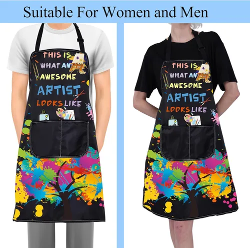 Vista 4 de FUSTMW Delantales de pintor de artistas, delantales con bolsillos, delantales de pintor, regalo para amantes del arte, regalos para profesores